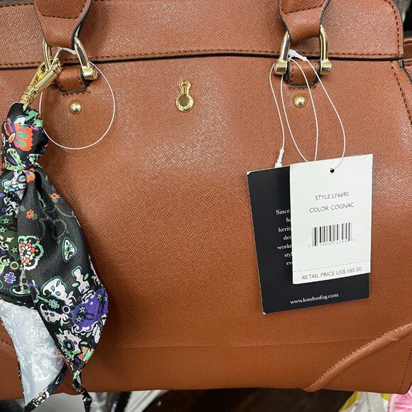 NEW! London Fog Brown Cognac Extra Large Satchel Purse Style LF6690 - Picture 15 of 15